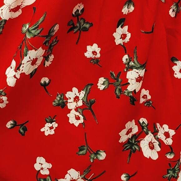 Red Floral Off the Shoulder Mini Dress Belled Sleeves Elastic Top  Size L - Picture 6 of 10